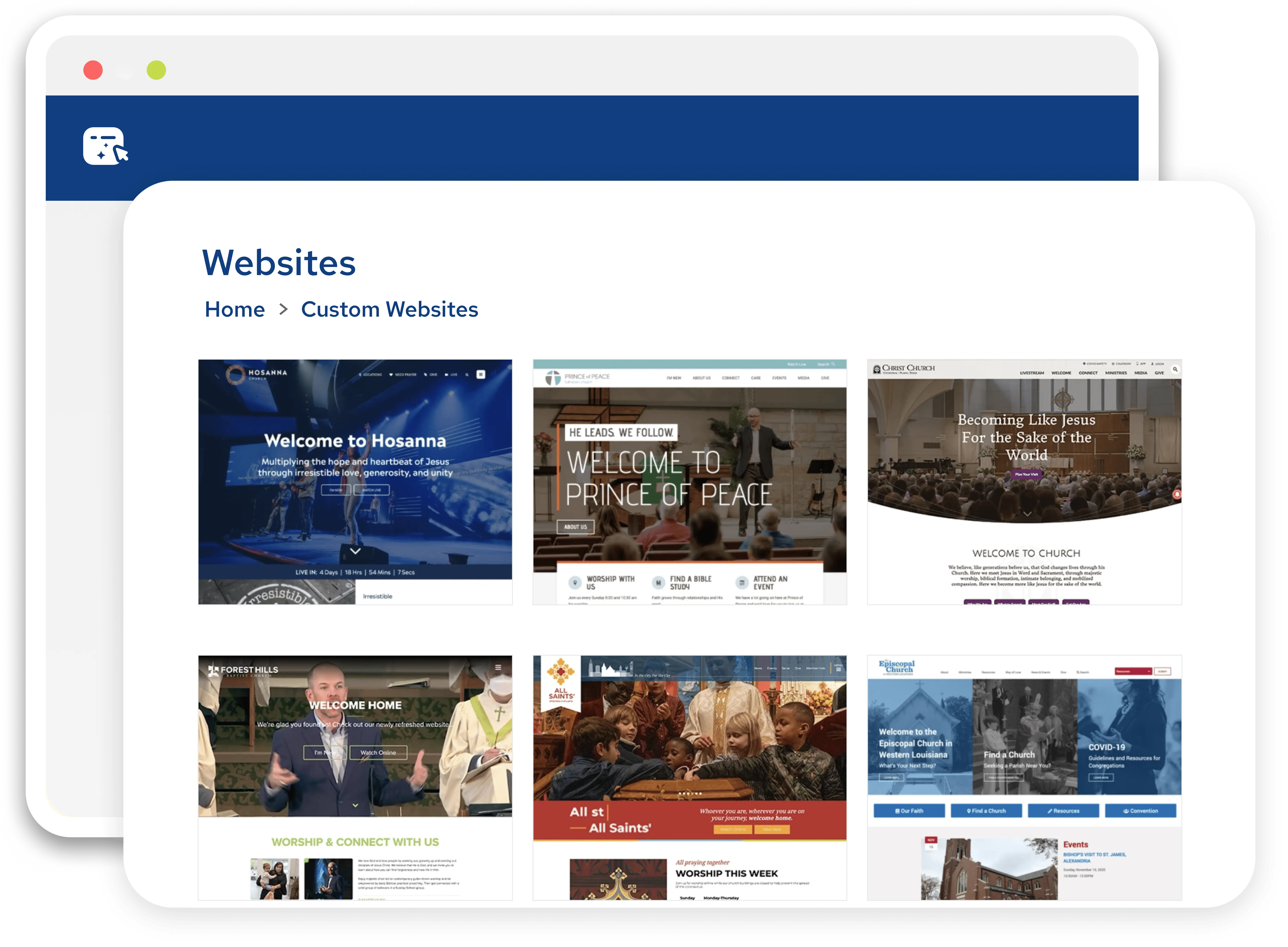 Dashboard showing Custom Websites
